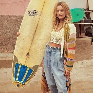 Free People Light Wash Denim Margate Pleated Trousers Size Large